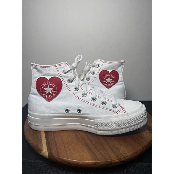 Converse All Star High Top Platform 171209C Women’s Size 7.5 Red Heart White - Picture 5 of 8